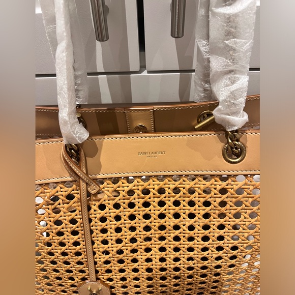 NEW YSL Saint Laurent E W shopping bag in woven cane and leather - Picture 12 of 13